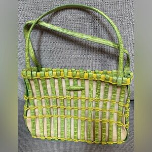 NWOT  NANCY GONZALEZ Green Woven ALLIGATOR Purse Bag